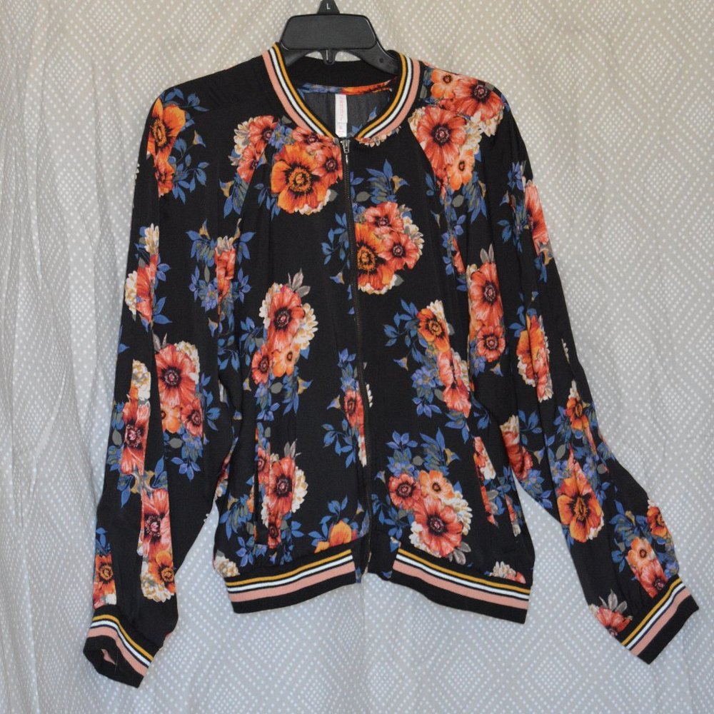 Xhilaration - Floral Black Varsity Jacket, XL